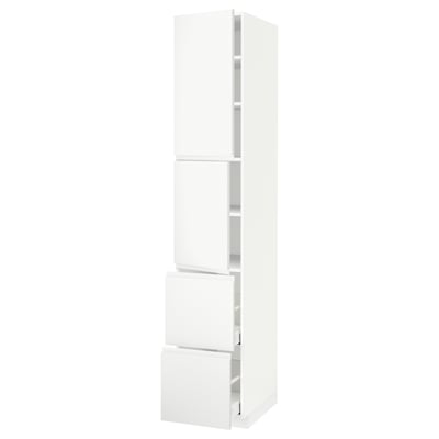 METOD / MAXIMERA High cabinet w 2 doors+2 drawers, white/Voxtorp matt white, 40x60x220 cm