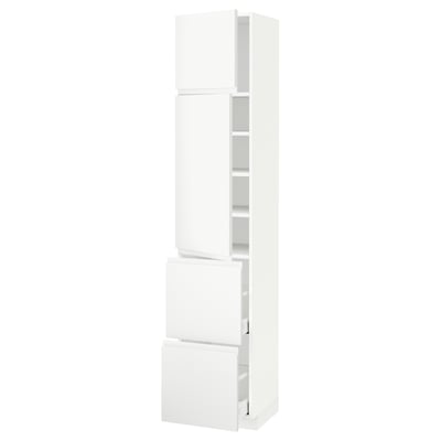 METOD / MAXIMERA High cabinet w 2 doors+2 drawers, white/Voxtorp matt white, 40x41x200 cm
