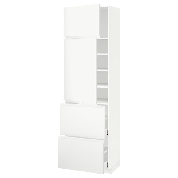 METOD / MAXIMERA High cabinet w 2 doors+2 drawers, white/Voxtorp matt white, 60x41x200 cm