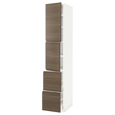METOD / MAXIMERA High cabinet w 2 doors+2 drawers, white/Voxtorp walnut effect, 40x60x220 cm