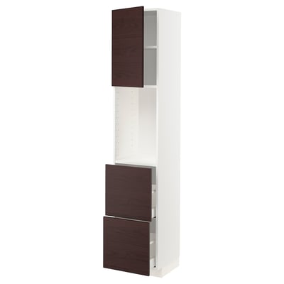 METOD / MAXIMERA High cabinet w shelves/2 drawers, white Askersund/dark brown ash effect, 40x41x200 cm