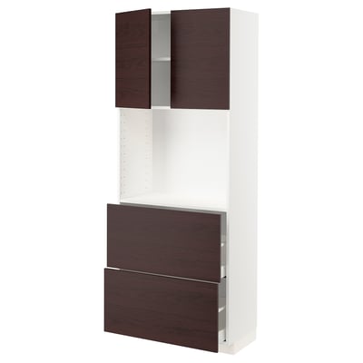 METOD / MAXIMERA High cabinet w shelves/2 drawers, white Askersund/dark brown ash effect, 80x41x200 cm