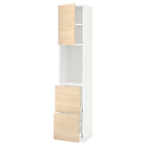 METOD kitchen unit with white & light ash drawers & doors