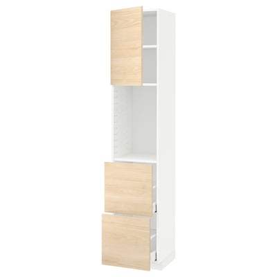 METOD / MAXIMERA High cabinet w shelves/2 drawers, white/Askersund light ash effect, 40x41x200 cm