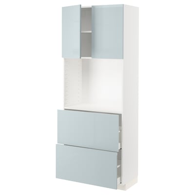 METOD / MAXIMERA High cabinet w shelves/2 drawers, white/Kallarp light grey-blue, 80x41x200 cm