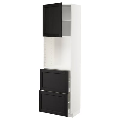 METOD / MAXIMERA High cabinet w shelves/2 drawers, white/Lerhyttan black stained, 60x41x200 cm