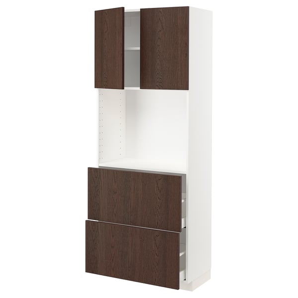 METOD / MAXIMERA High cabinet w shelves/2 drawers, white/Sinarp brown, 80x41x200 cm