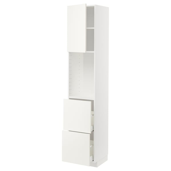 METOD / MAXIMERA High cabinet w shelves/2 drawers, white/Vallstena white, 40x41x200 cm