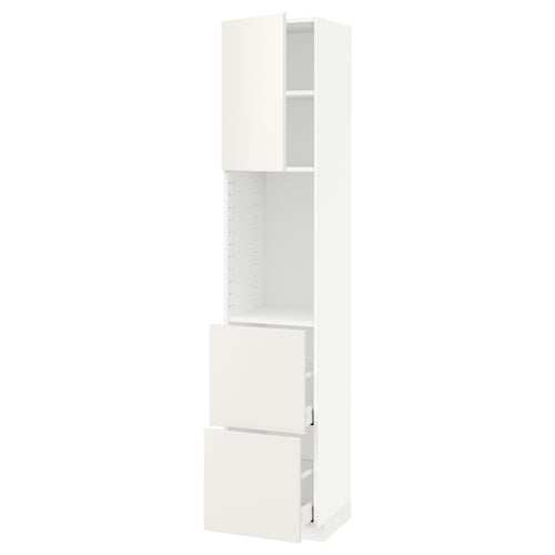A white ikea METOD kitchen cabinet with smooth lines, featuring adjustable shelves and dampened drawers for smooth closing.