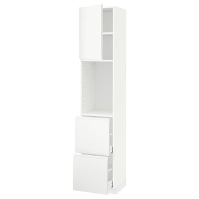METOD / MAXIMERA High cabinet w shelves/2 drawers, white/Voxtorp matt white, 40x41x200 cm