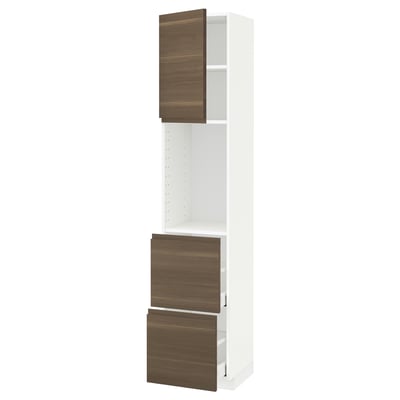 METOD / MAXIMERA High cabinet w shelves/2 drawers, white/Voxtorp walnut effect, 40x41x200 cm