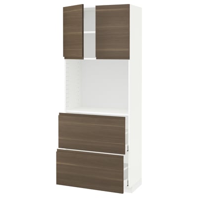 METOD / MAXIMERA High cabinet w shelves/2 drawers, white/Voxtorp walnut effect, 80x41x200 cm