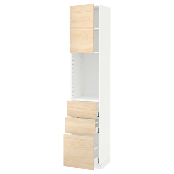 METOD / MAXIMERA High cabinet w shelves/3 drawers, white/Askersund light ash effect, 40x41x200 cm