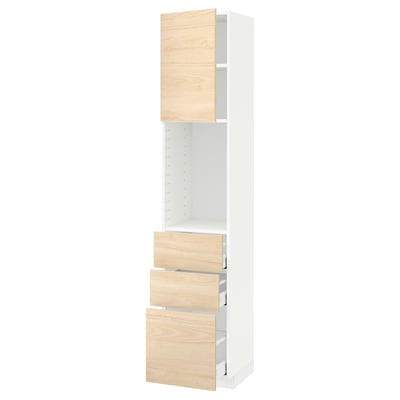 METOD / MAXIMERA High cabinet w shelves/3 drawers, white/Askersund light ash effect, 40x41x200 cm