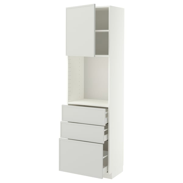 METOD / MAXIMERA High cabinet w shelves/3 drawers, white/Aspudden light grey, 60x41x200 cm