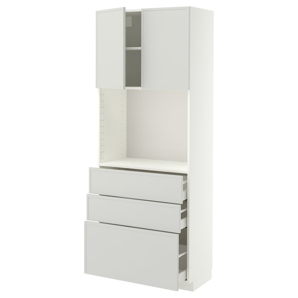 METOD / MAXIMERA High cabinet w shelves/3 drawers, white/Aspudden light grey, 80x41x200 cm