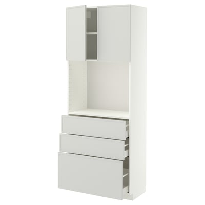 METOD / MAXIMERA High cabinet w shelves/3 drawers, white/Aspudden light grey, 80x41x200 cm