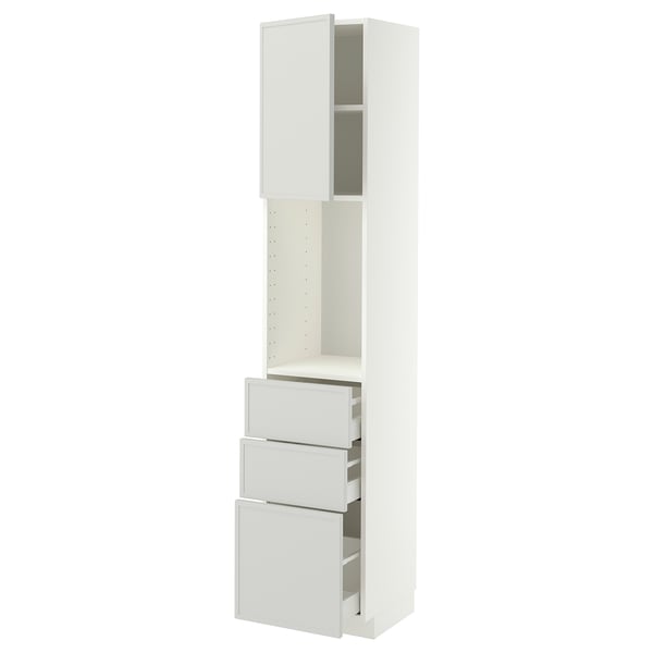METOD / MAXIMERA High cabinet w shelves/3 drawers, white/Aspudden light grey, 40x41x200 cm