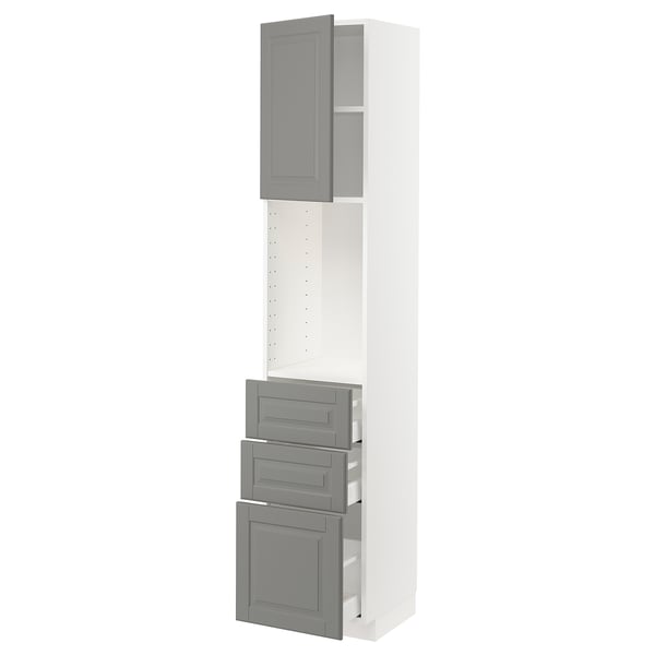 METOD / MAXIMERA High cabinet w shelves/3 drawers, white/Bodbyn grey, 40x41x200 cm