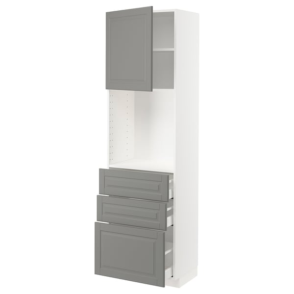METOD / MAXIMERA High cabinet w shelves/3 drawers, white/Bodbyn grey, 60x41x200 cm