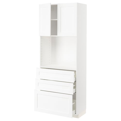 A white ikea METOD kitchen unit with drawers and shelves.