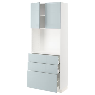 METOD / MAXIMERA High cabinet w shelves/3 drawers, white/Kallarp light grey-blue, 80x41x200 cm