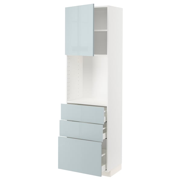 METOD / MAXIMERA High cabinet w shelves/3 drawers, white/Kallarp light grey-blue, 60x41x200 cm