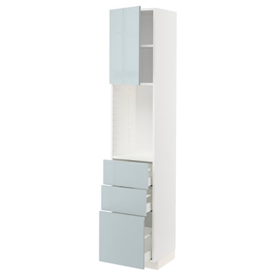 METOD / MAXIMERA High cabinet w shelves/3 drawers, white/Kallarp light grey-blue, 40x41x200 cm