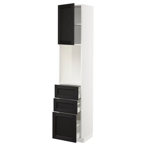 METOD kitchen unit: white & black stained drawers, traditional. Tall, rectangular, with open shelf.