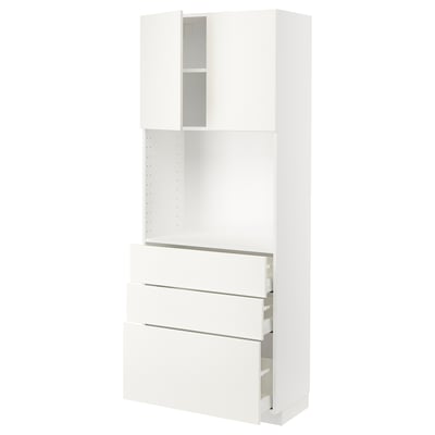 METOD / MAXIMERA High cabinet w shelves/3 drawers, white/Vallstena white, 80x41x200 cm