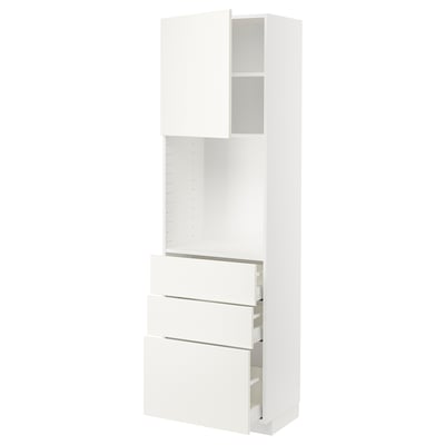 METOD / MAXIMERA High cabinet w shelves/3 drawers, white/Vallstena white, 60x41x200 cm