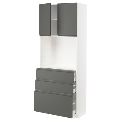 METOD / MAXIMERA High cabinet w shelves/3 drawers, white/Voxtorp dark grey, 80x41x200 cm