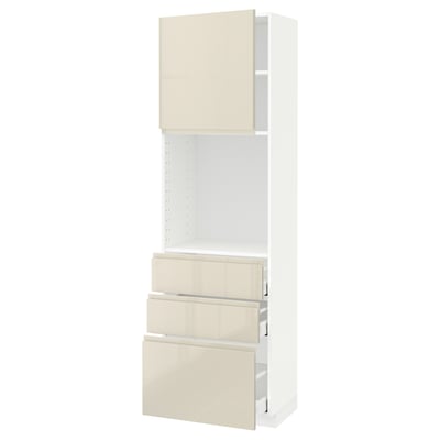 METOD / MAXIMERA High cabinet w shelves/3 drawers, white/Voxtorp high-gloss light beige, 60x41x200 cm