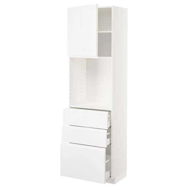 METOD / MAXIMERA High cabinet w shelves/3 drawers, white/Voxtorp high-gloss/white, 60x41x200 cm