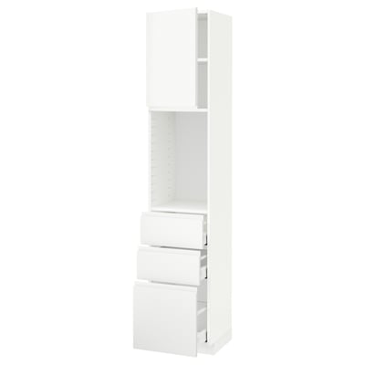 METOD / MAXIMERA High cabinet w shelves/3 drawers, white/Voxtorp matt white, 40x41x200 cm