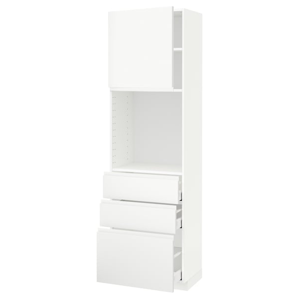 METOD / MAXIMERA High cabinet w shelves/3 drawers, white/Voxtorp matt white, 60x41x200 cm
