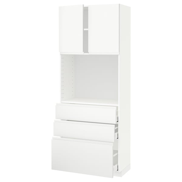 METOD / MAXIMERA High cabinet w shelves/3 drawers, white/Voxtorp matt white, 80x41x200 cm