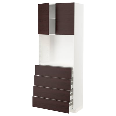 METOD / MAXIMERA High cabinet w shelves/4 drawers, white Askersund/dark brown ash effect, 80x41x200 cm