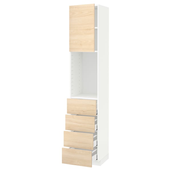 METOD / MAXIMERA High cabinet w shelves/4 drawers, white/Askersund light ash effect, 40x41x200 cm