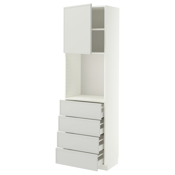 METOD / MAXIMERA High cabinet w shelves/4 drawers, white/Aspudden light grey, 60x41x200 cm