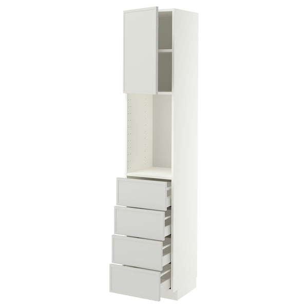 METOD / MAXIMERA High cabinet w shelves/4 drawers, white/Aspudden light grey, 40x41x200 cm