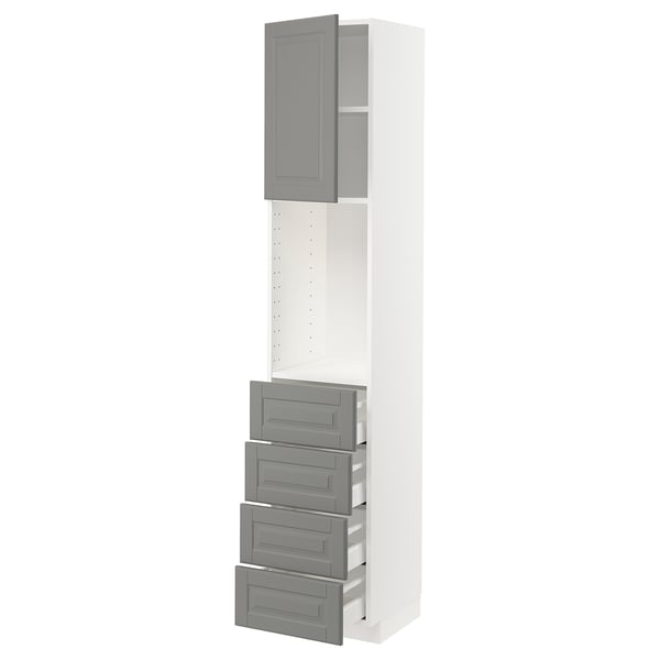 METOD / MAXIMERA High cabinet w shelves/4 drawers, white/Bodbyn grey, 40x41x200 cm