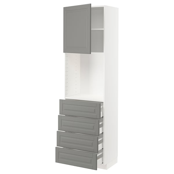 METOD / MAXIMERA High cabinet w shelves/4 drawers, white/Bodbyn grey, 60x41x200 cm