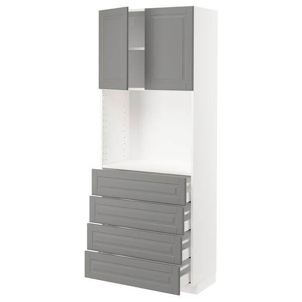 METOD / MAXIMERA High cabinet w shelves/4 drawers, white/Bodbyn grey, 80x41x200 cm