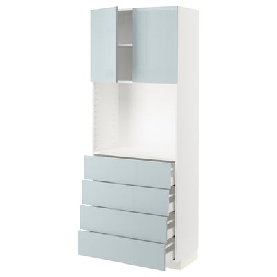 METOD / MAXIMERA High cabinet w shelves/4 drawers, white/Kallarp light grey-blue, 80x41x200 cm