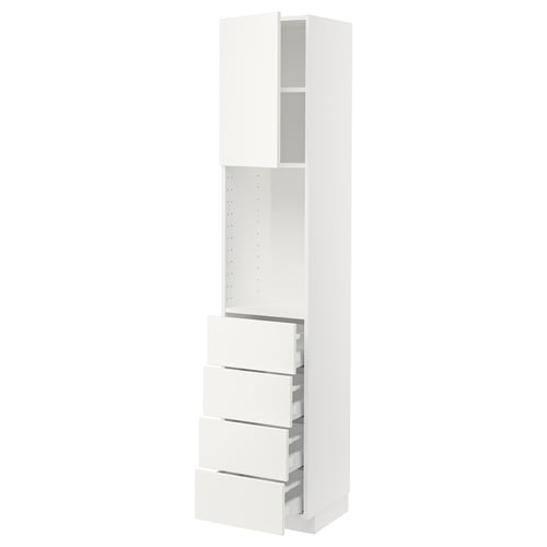 A white METOD kitchen cabinet with high gloss finish, featuring doors and drawers.