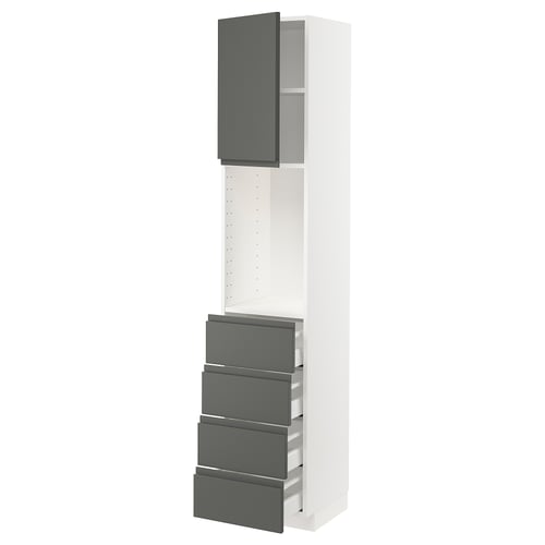 METOD kitchen unit; white & dark grey; tall, modern; has multiple drawers & adjustable shelves.