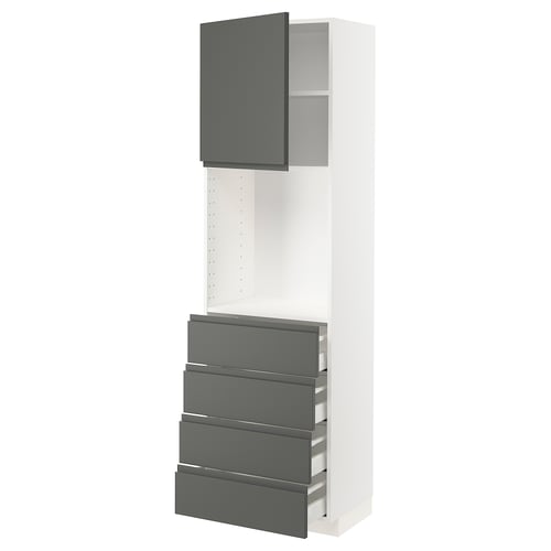 METOD kitchen unit with dark grey voxtorp fronts, 3 drawers, and an open shelf, modern and functional.
