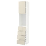 METOD / MAXIMERA High cabinet w shelves/4 drawers, white/Voxtorp high-gloss light beige, 40x41x200 cm