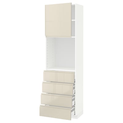 METOD / MAXIMERA High cabinet w shelves/4 drawers, white/Voxtorp high-gloss light beige, 60x41x200 cm